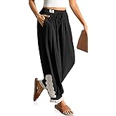 TARSE Women’s Linen Harem Pants Boho Loose with Lace Trim Casual Vintage Lantern Summer Travel Cropped Pants