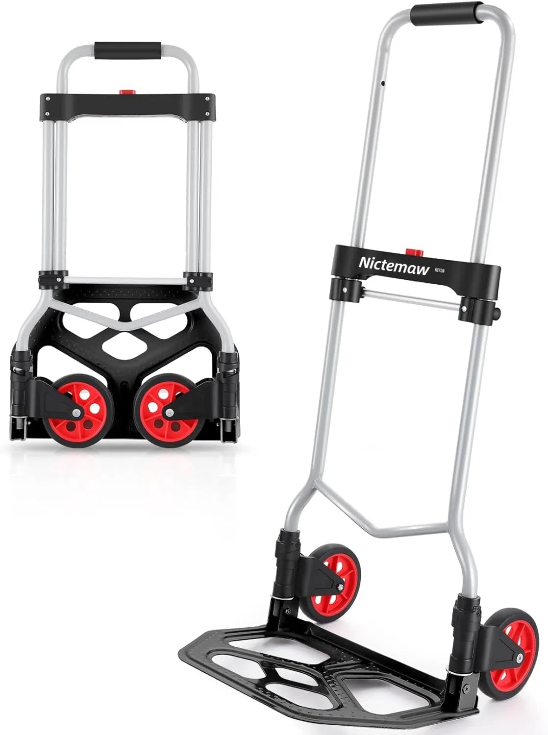 Nictemaw Carrello pieghevole in alluminio, manico telescopico 100 cm, uso industriale e domestico, capacità 100 kg, nero