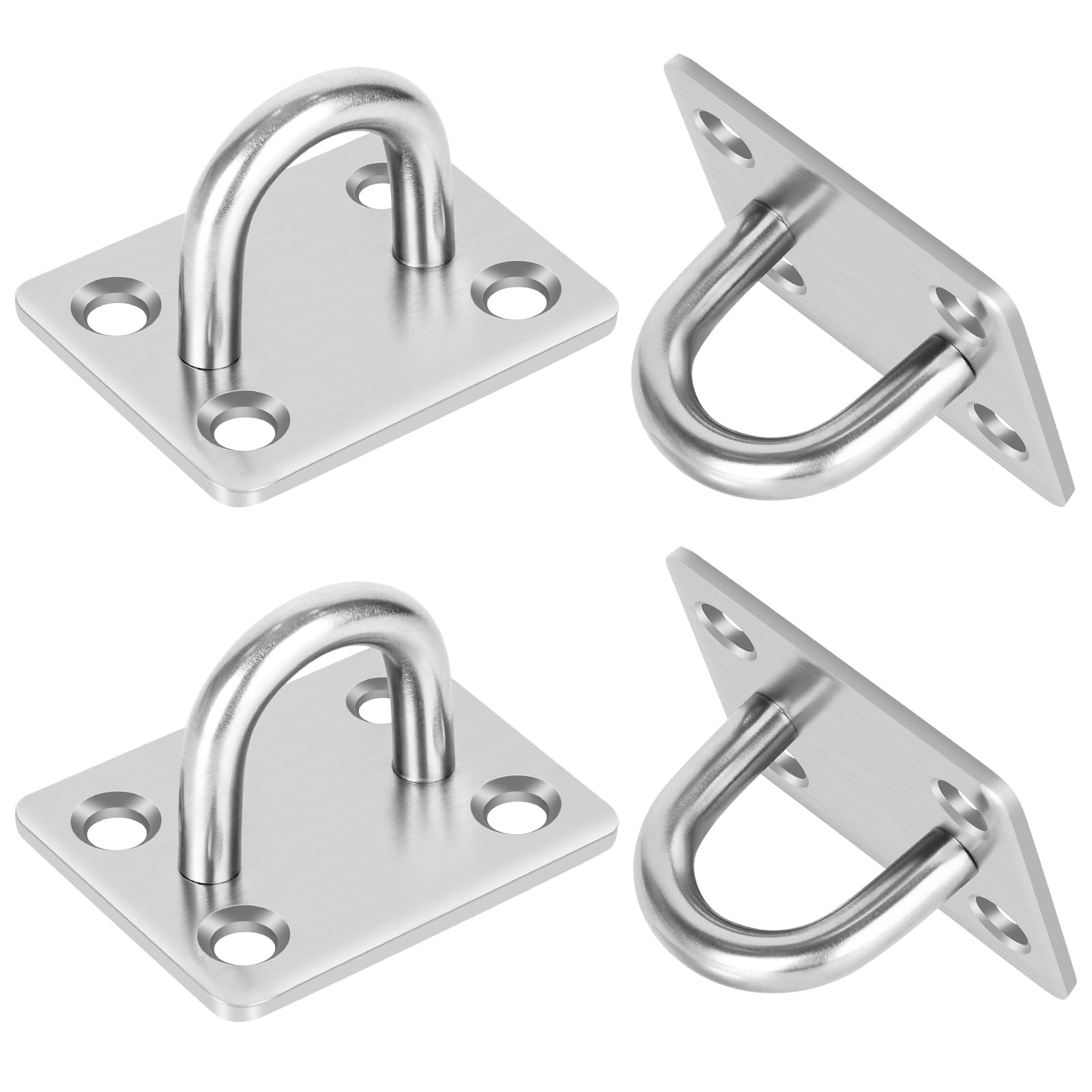Gudui 4 Pack Eye Plate Stainless Steel Oblong Pad Eye Plate Suspension Ceiling Hook Heavy Duty Staple Ring Loop with Screws for Marine Washing Line Wall Ceiling Hanging, Silver