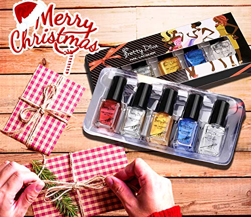 Nail Stamping Polish - Upgrade 4 Bottles Nail Art Lacquer Polish Gold Silver Blue Red Nail Plate Polish Varnish and Free Fast Drying Top Coat for Manicure Printing