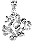Claddagh Gold .925 Sterling Silver Chinese Dragon Charm Pendant Necklace and Pendant Only