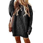 CHICME Women Round Neck Long Sleeve Sweater Cable Knit Casual Loose Fit Pullover Fall Winter Sweaters