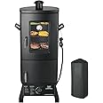 Propane Smoker with Cover, Vertical Smoker Grill with Temperature Control Outdoor Heavy Duty Three Removable Smoking Shelves, Black