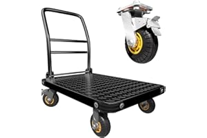 LIBEROLL Heavy Duty Platform Truck Flat Cart Hand Trucks,1500 to 2000Lbs Steel Push Cart Dolly with Brake Design, 36 x 24in or 27x19in Large Flatbed Black Trolley (BL, 36X24 Large)