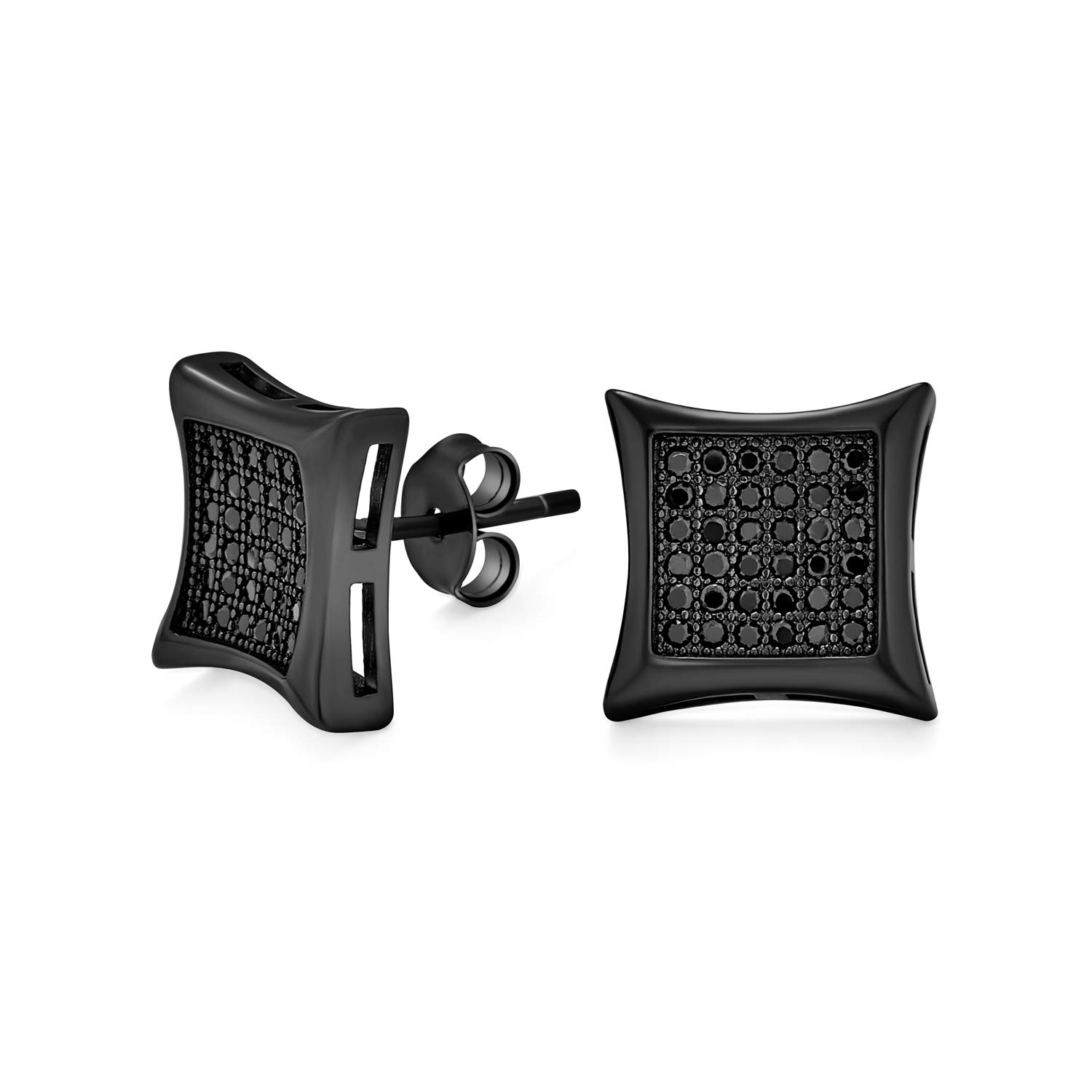 Black Square Shaped Cubic Zirconia Micro Pave CZ Kite Stud Earrings For Men Black Plated .925 Sterling Silver 5MM — image 1