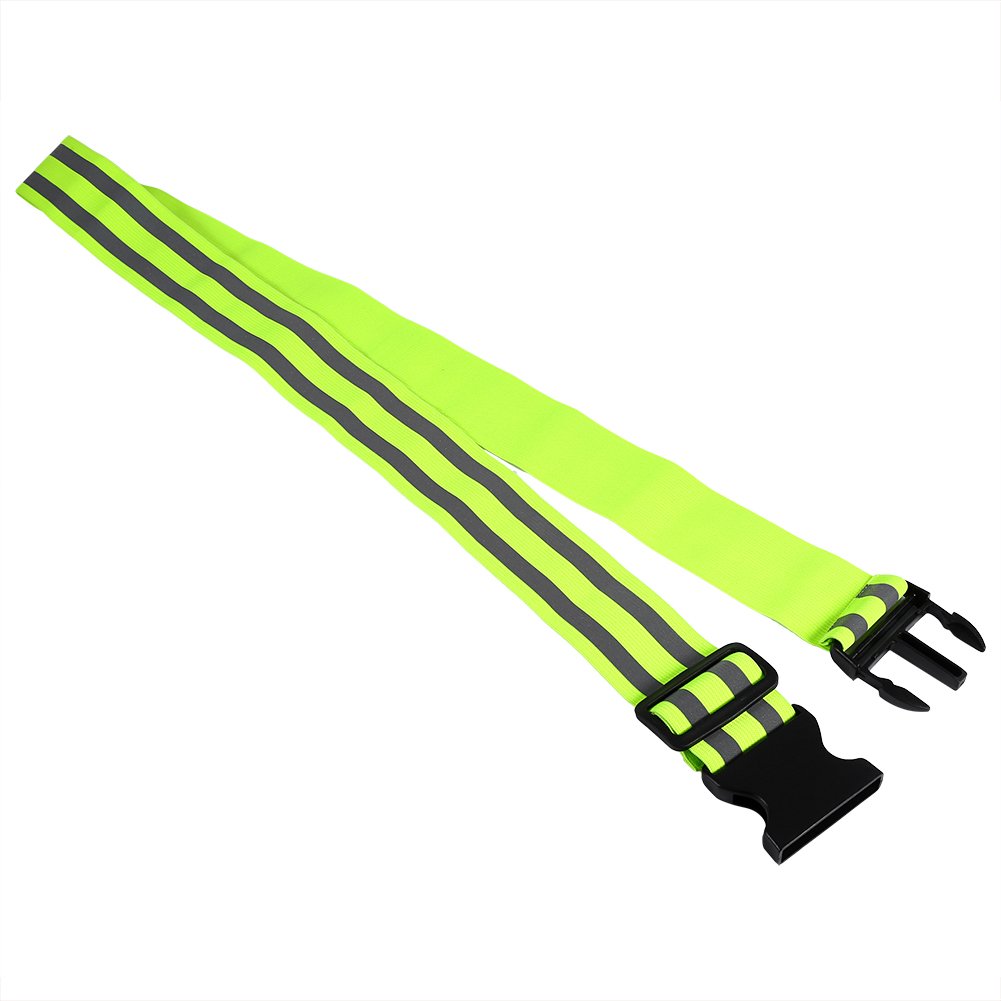 eecoo High Visibility Reflective Belt, Parallel Bars Reflective Elastic Security Warning Tape For Running, Walking & Cycling - Fits Women, Men & Kids - Fully Adjustable & Lightweight, Green