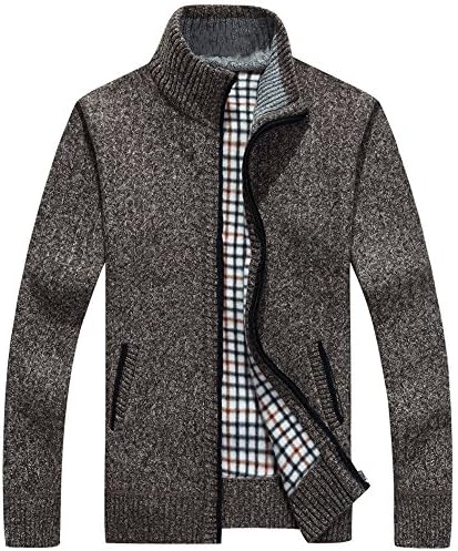 MOCOCAT Mens Thick Slim Fit Turtleneck Knit Full Zip Cardigan Sweater (L/Medium, Brown)