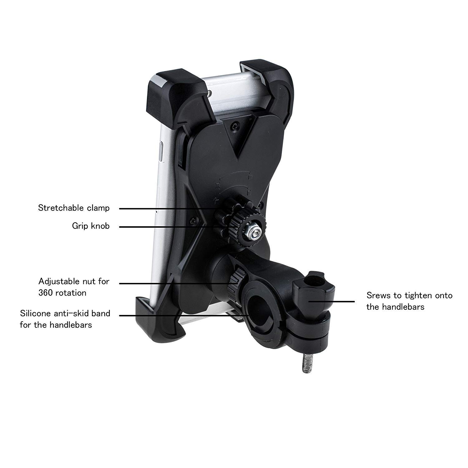 AGPTEK Bike Phone Mount Bicycle Holder, 360 Degrees Rotatable, Adjustable Eagle Claw Design, Universal Cradle Clamp for iPhone 7 8 X, iPhone 7 8 XS Plus, Samsung S7 8 Note 5, GPS etc