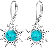 Genuine Sun Turquoise Earrings for Women, Sterling Silver Native American Nature Gemstone Earings Western Jewelry Birthdays Gift