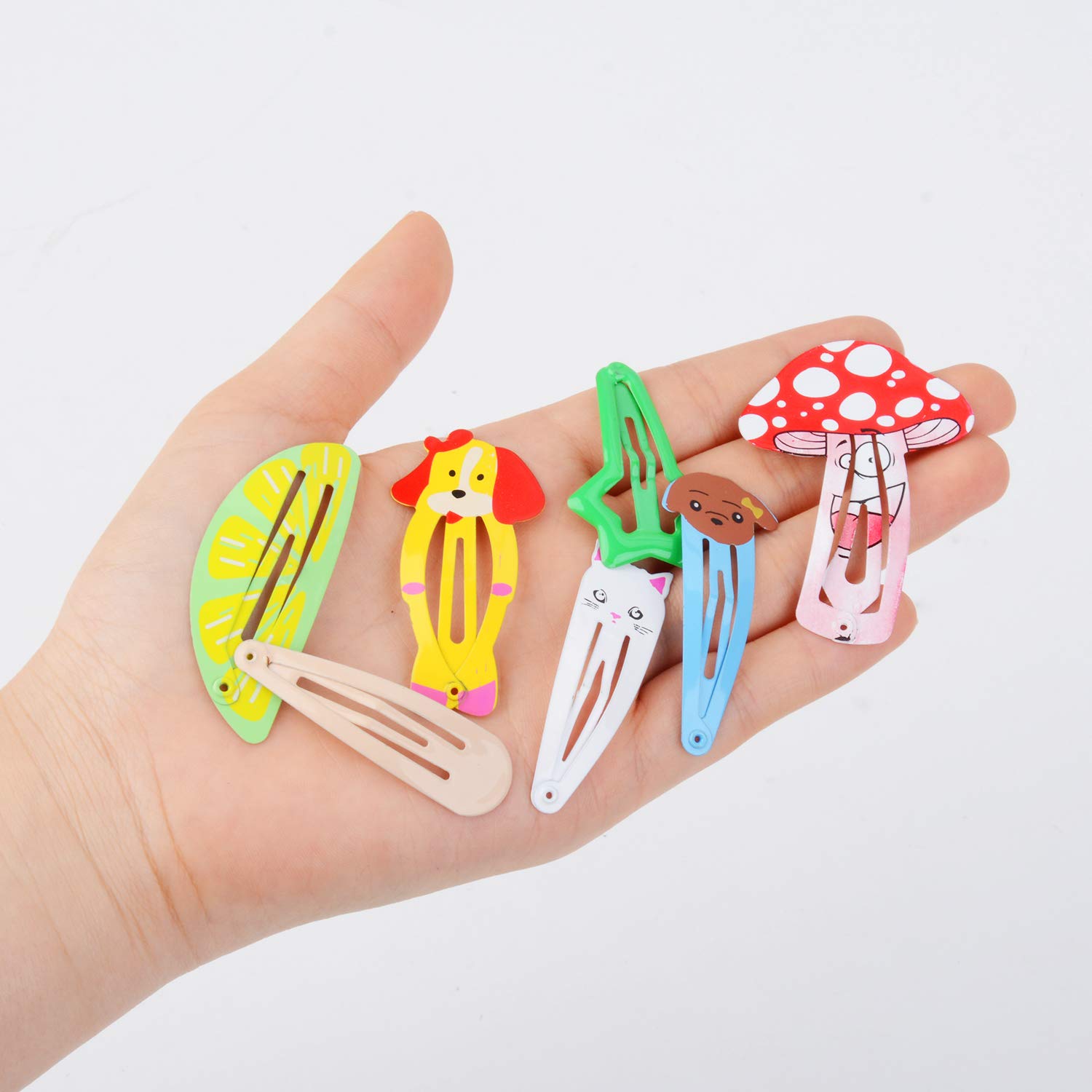 Lovely Hair Clips, Fascigirl 90PCS Animal Pattern Print Candy Color Heart Shape Star Shape Metal Snap No-slip Hair Barrettes Clips for Girls Toddlers Kids Women