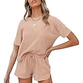 MEROKEETY Women's Short Sleeve Waffle Pajama Sets Lounge Top and Shorts 2 Piece Tracksuit Outfits