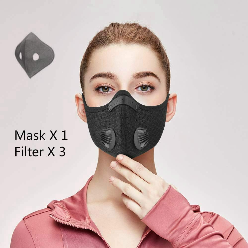 Anti pollution mask with replaceable filter and breathing valve, adjustable and reusable, suitable for outdoor activities and work