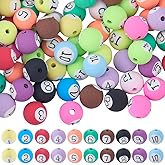 SUNNYCLUE 1 Box 100Pcs Polymer Clay Round Beads Billiards Ball Beads with Number Multicolor 8mm Sports Chunky Bubblegum Loose Spacers for Bracelet Necklace Earring Key Chain Jewelry Making DIY Crafts