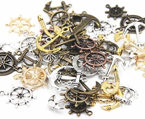 CHLCF 100g Assorted Nautical Anchor Rudder Helm Punk Steampunk Charm Pendant Connector Sailor Navy DIY Ornaments Making Accessories