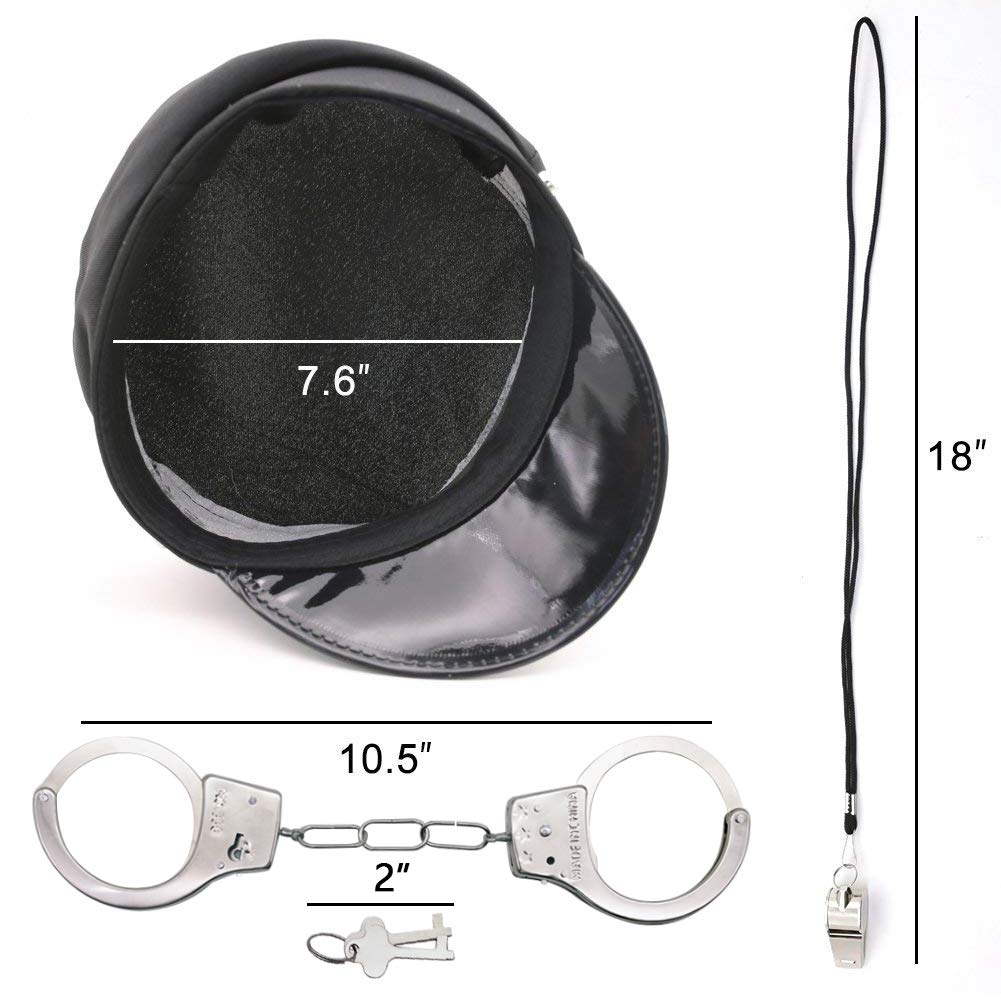 3 Otters Police Hat, Whistle, Handcuffs Party Set - 4 PCS Stocking Stuffers for Kids' Cosplay & Dress Up