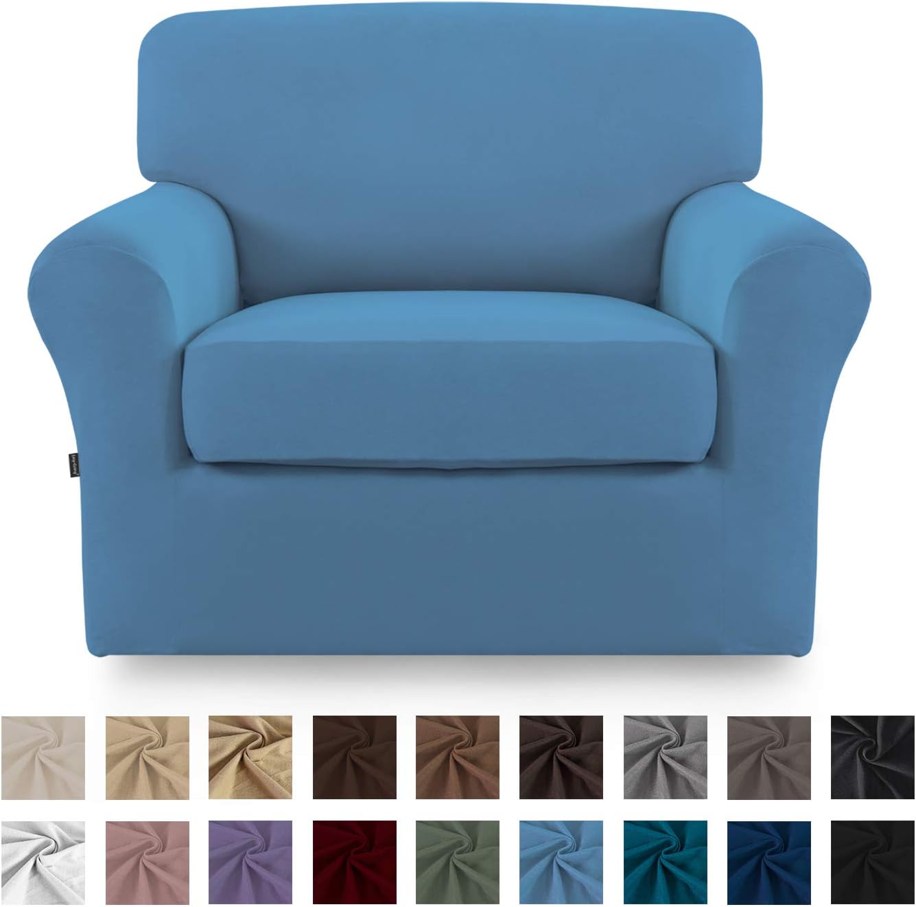 Easy-Going 2 Pieces Microfiber Stretch Couch Slipcover – Spandex Soft Fitted Sofa Couch Cover, Washable Furniture Protector with Elastic Bottom for Kids,Pet (Chair, Brown): Furniture & Decor