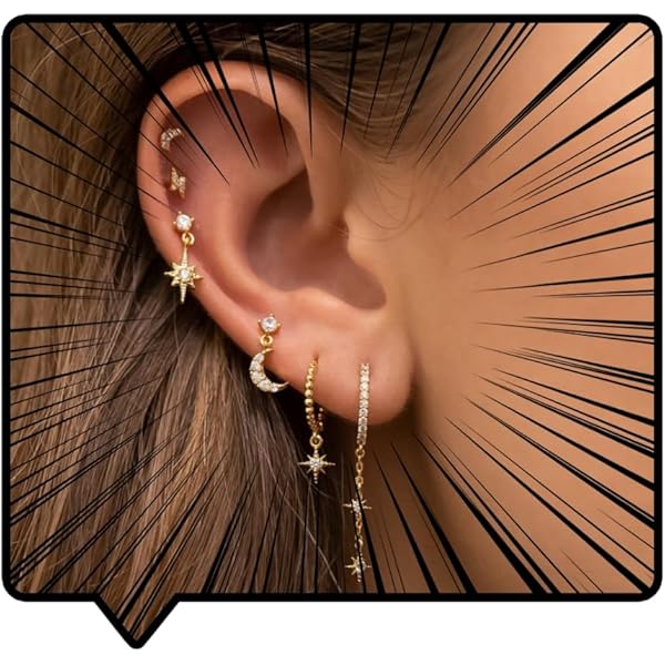 【MIDNIGHT MOMENT】rectangle mini earring - gold / ピアス Amazon.com: RELOVET Star Moon Dangle Huggie Mini Hoop