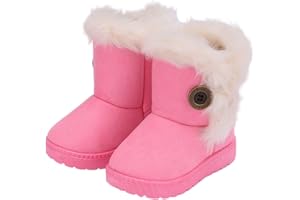 Winter Snow Boots for Toddler Girls Fur Lined Mid Calf Boots Kids Lug Sole Outdoor Warm Boot Shoes 6M-11T