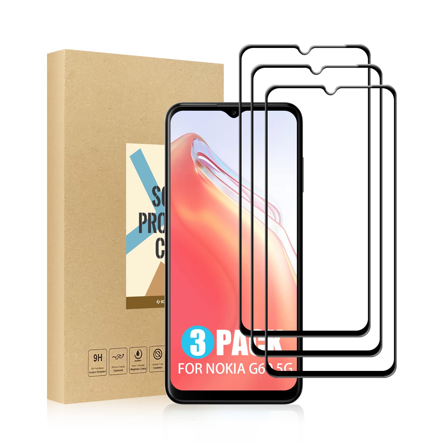 SCL Screen Protector Compatible with Nokia G60 5G Screen Protector Nokia G60 Tempered Glass Film [3-Pack], [Full Coverage, Easy Installation, Bubble-free, 9H Hardness]