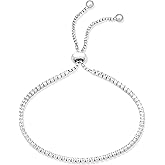 925 Sterling Silver Tennis Bracelets for Women, 18K White Gold Plated Adjustable 2mm/3mm Cubic Zirconia/Bead Bracelet, Dainty Jewelry Mother's Day Gifts for Girls Mom