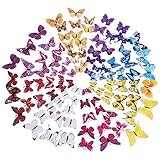 100 PCs Butterfly Wall Decor 3D Butterfly Wall Stickers Decals Decorations for Nursery Classroom Offices Kids Girl Boy Baby Bedroom Bathroom Living Room Magnets and Glue Sticker Set