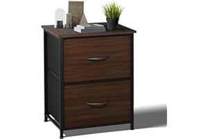 Luban Nese Nightstand with 2 Fabric Drawers, Small Bedside Table for Kid's Room, End Table with Wooden Top, Mini Dressers for Bedroom, Closet, Entryway, Dorm (Espresso)