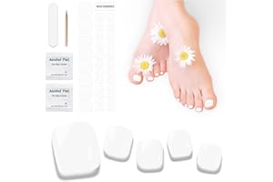 DUKASOU Semi Cured Gel Pedicure Strips | 32pcs (K White) Gel Toenail Stickers Full Nail Wraps for Women Girls Works with Any UV Lamps Includes Nails Pads Nail File & Wood Stick