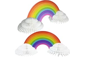 GIFTEXPRESS 2 Pack Jumbo 30" Rainbow Honeycomb Centerpiece - Paper Rainbows & Clouds Theme Party Supplies Decorations - Perfect Decor for Tables at Baby Showers & Birthdays
