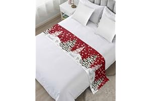 ZFUNCING Christmas Tree Snowman Snowflakes Bed Runners for Bedroom Hotel,Decorative Bedding Scarf Red White Bed End Blanket Bedding Runner Scarves for King Size Bed,102x20in