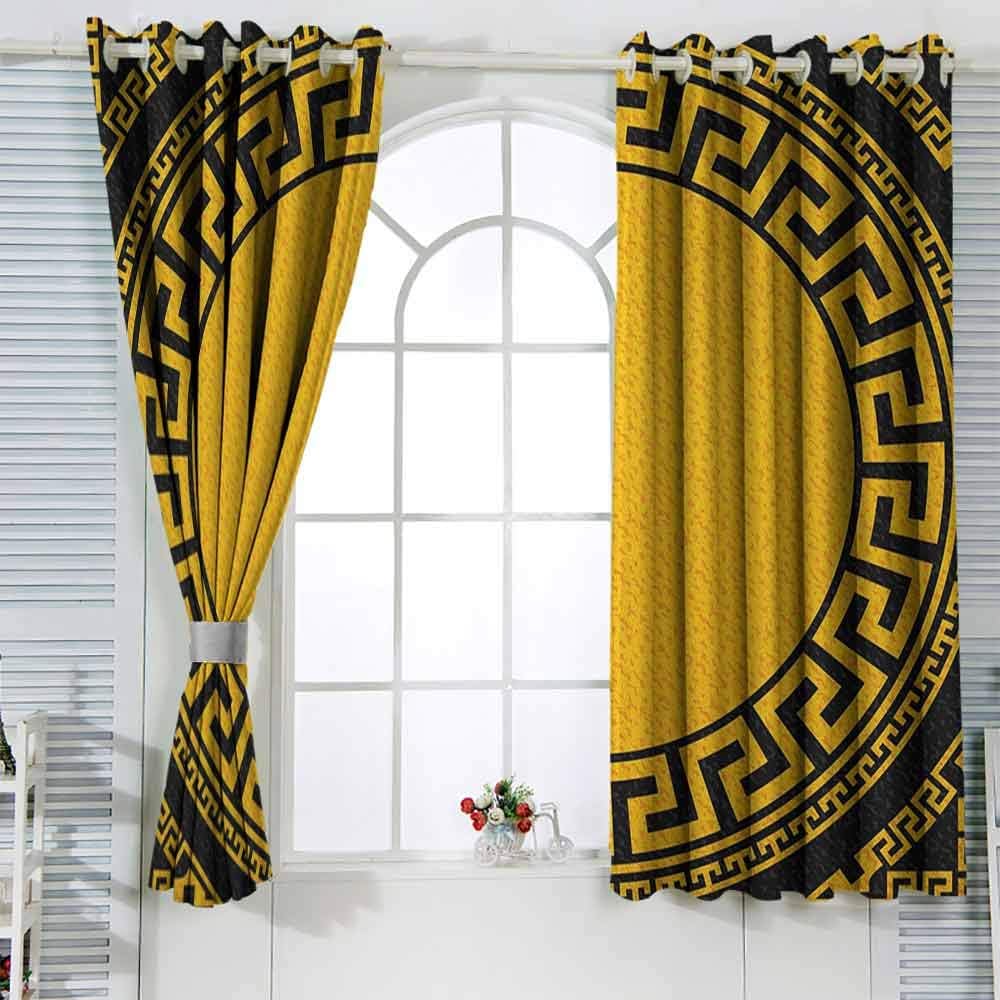 GROGON Grommet Blackout Curtains Greek Key Sun Inspired Big Circle with Antique Fret and Triangular Ornaments Kids Room Living Room Dorm Charcoal Grey Marigold W55 xL63