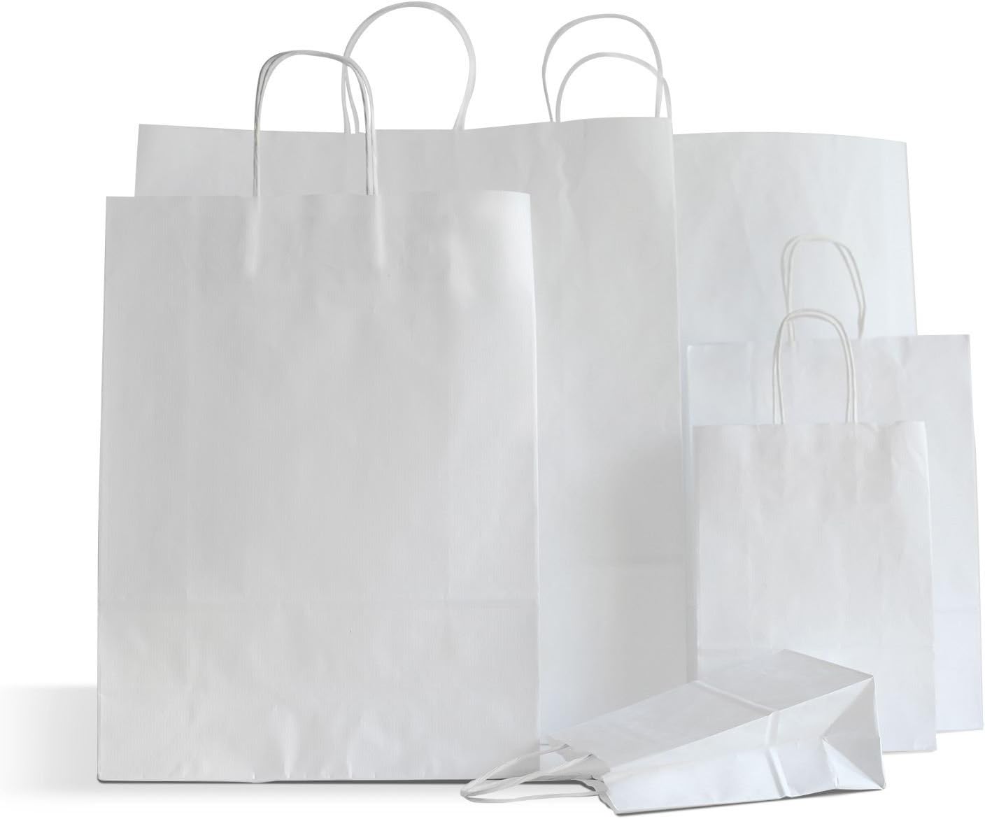 100 x White Paper Party Bags Twisted Handles 15x20+8cm Birthday Gift Bags Wedding Favour Bags *Ribbed Kraft Paper*