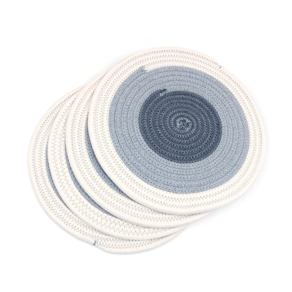 Alnicov 11.8 Inch Round Placemats Set of 4,Cotton Woven Rattan Heat-Resistant Tablemat,Non-Slip Washable Table Mats for Dining Table Holiday Party Kitchen Table Mat,Gradient Gray