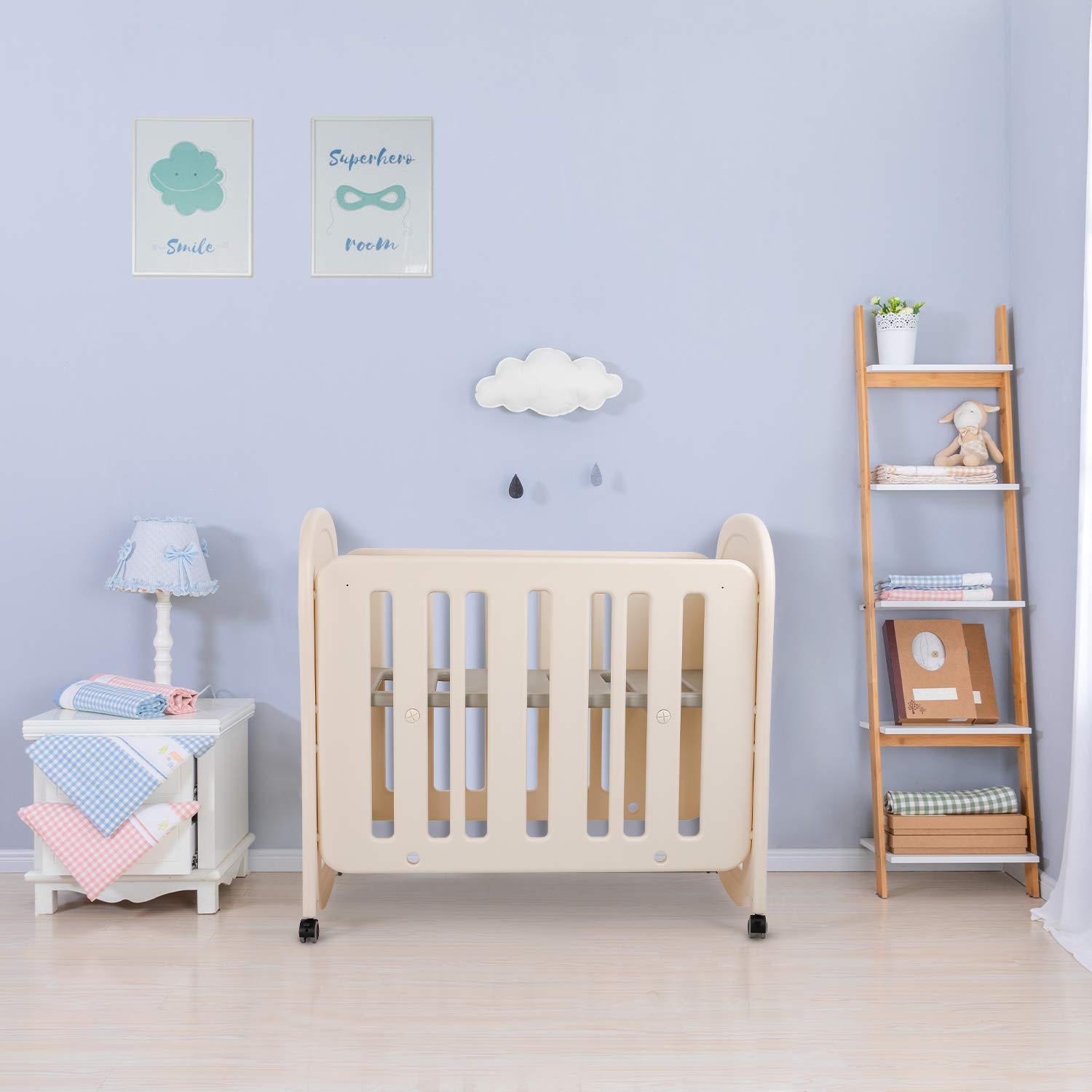 41'' Mini Crib Bed for Baby w/ Wheels Lockable Infant Bed Height