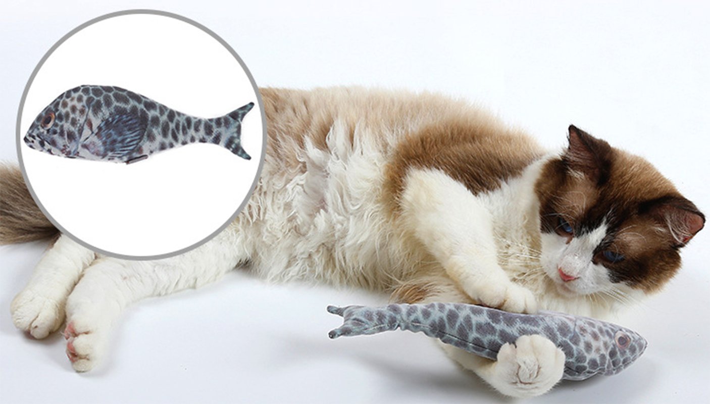 XIAOYU Fish Cat Toys, Refilling Catnip Toys Simulation Plush Fish Cat Toys Interactive Chewing Toys for Cat/Kitty/Kitten, Brown