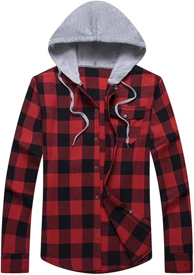 Linboo Kinder Flanellhemd Mit Kapuze - Kariert Langarm