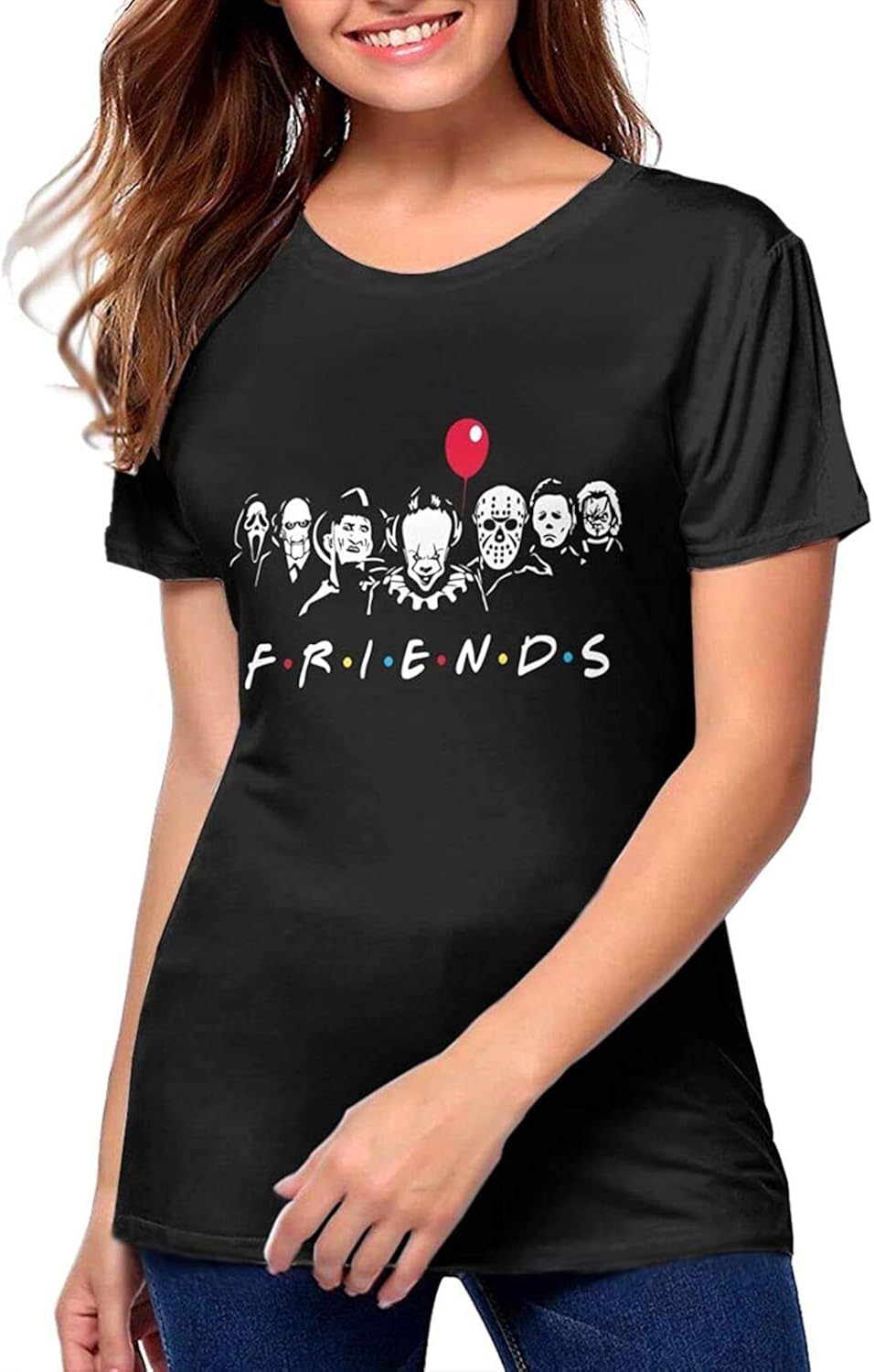 Friends Horror Women TShirts Fashion Short Sleeve Shirts Black,XL