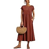 Dresses for Women 2024 Casual Summer Cotton Dress with Pockets Short Sleeve Shirt Midi Long Dress
