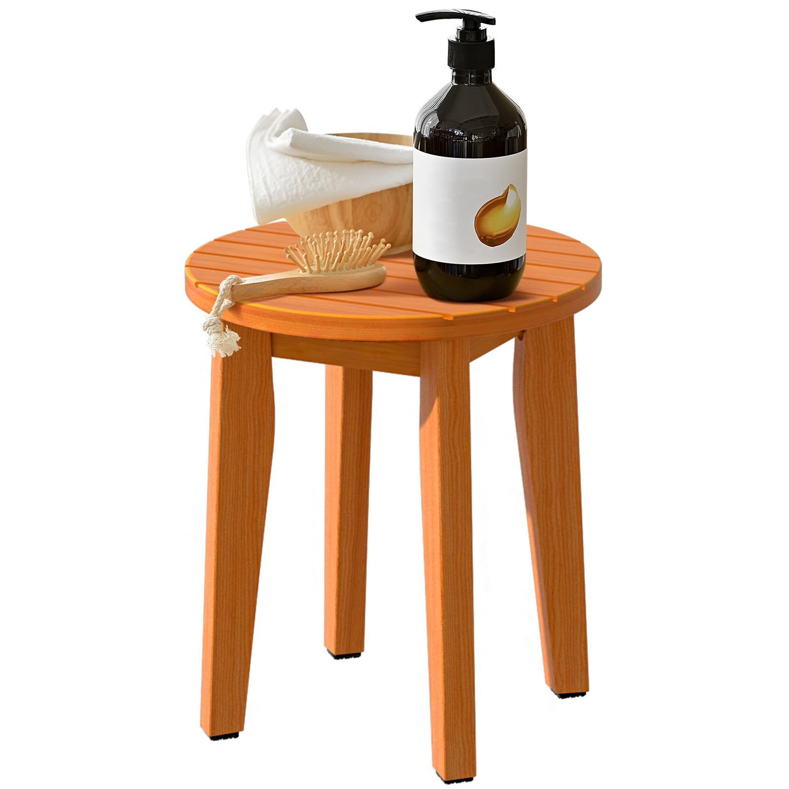 Photo 1 of KISENG Round 16 Inch Bamboo Waterproof Shower Bathroom Stool Chair, Duty Wooden Bath Corner Shaving Legs Bench Seat (Honey Bamboo, XL)
