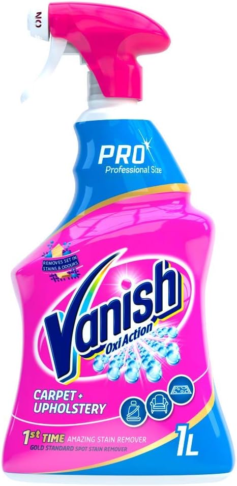 Vanish Professional Oxi Action Carpet & Upholstery Stain Remover Spray, 1L, Removes Stains, Pet Messes, Works in 30 Seconds
