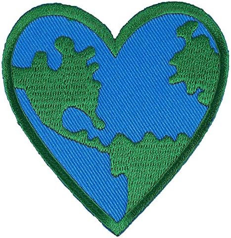 Love Earth Heart Embroidered Iron on Patch # Green