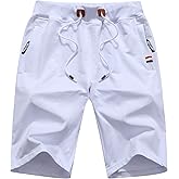Boy's Summer Cotton Drawstring with Elastic Waist Classic Fit Zipper Pockets Casual Shorts