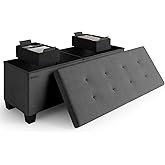 Storage Ottoman Bench with Bins, 43-in Storage Bench for Bedroom End of Bed, Folding Foot Rest Ottoman for Living Room Max 660lbs, Fabric Ottomans, Grey