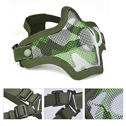 OUTGEEK Airsoft Half Face Mask Steel Mesh and Goggles Set For Halloween