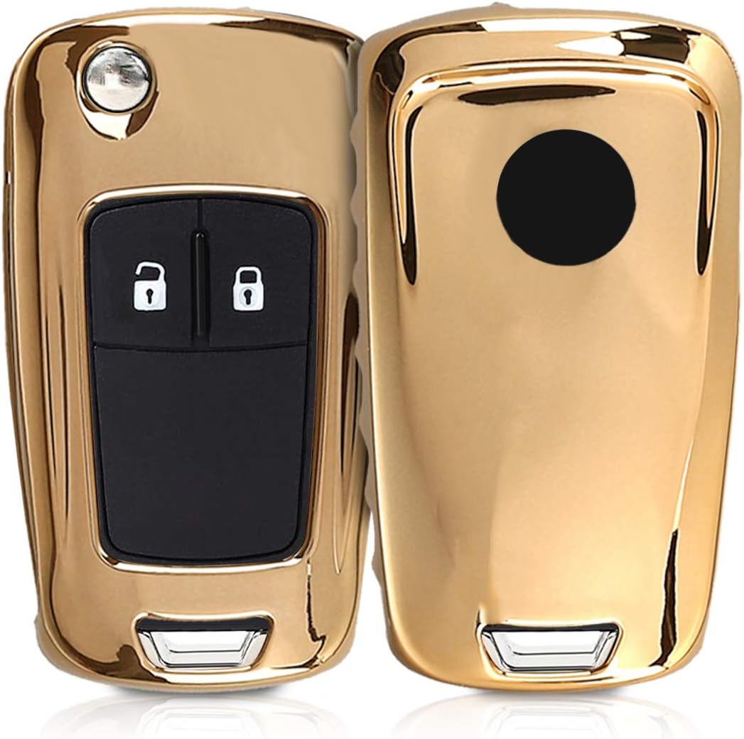 kwmobile Car Key Cover Compatible with Vauxhall (Opel) 2-3 Button Car Flip Key - Soft TPU Fob Cover for Car Keys - Gold High Gloss
