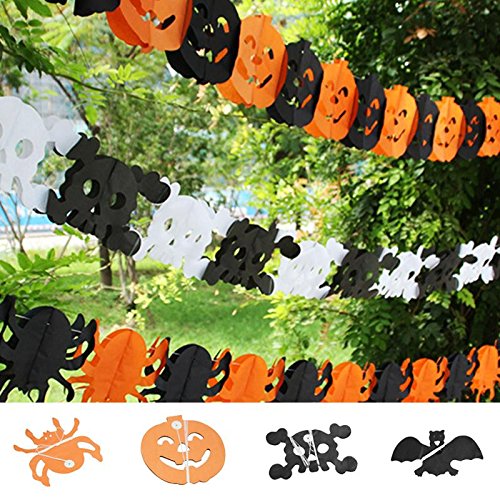 4 Pack Halloween Decorations Hanging Paper Chain Garlands Prop Pumpkin Spider Bat Skull Shape for Halloween Party