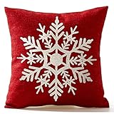 SODIAL(R) Beautiful Snowflake In Red Merry Christmas Gifts flax Throw Pillow Case Cushion Cover Home Office Living Room Sofa Car Decorative Square 18 X 18 inch:Beige + red