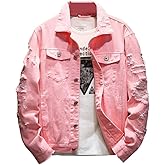 Kedera Distressed Denim Jacket Men's Button Down Denim Jacket Trucker Jean Coat
