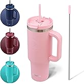 FAHRMOSIS 40 Oz Tumbler with Handle and Straw Insulated Cup that Fits in Cup Holder for Hot & Cold Drinks Leak Proof Tumbler with Straw Stainless Steel Travel Mug for Men & Women - Pink