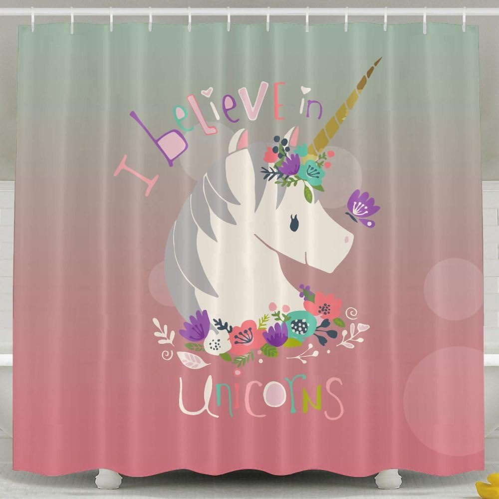 I Believe In Unicorns Shower Curtain Fabric Bathroom Shower Curtain Set,72x60 Inch