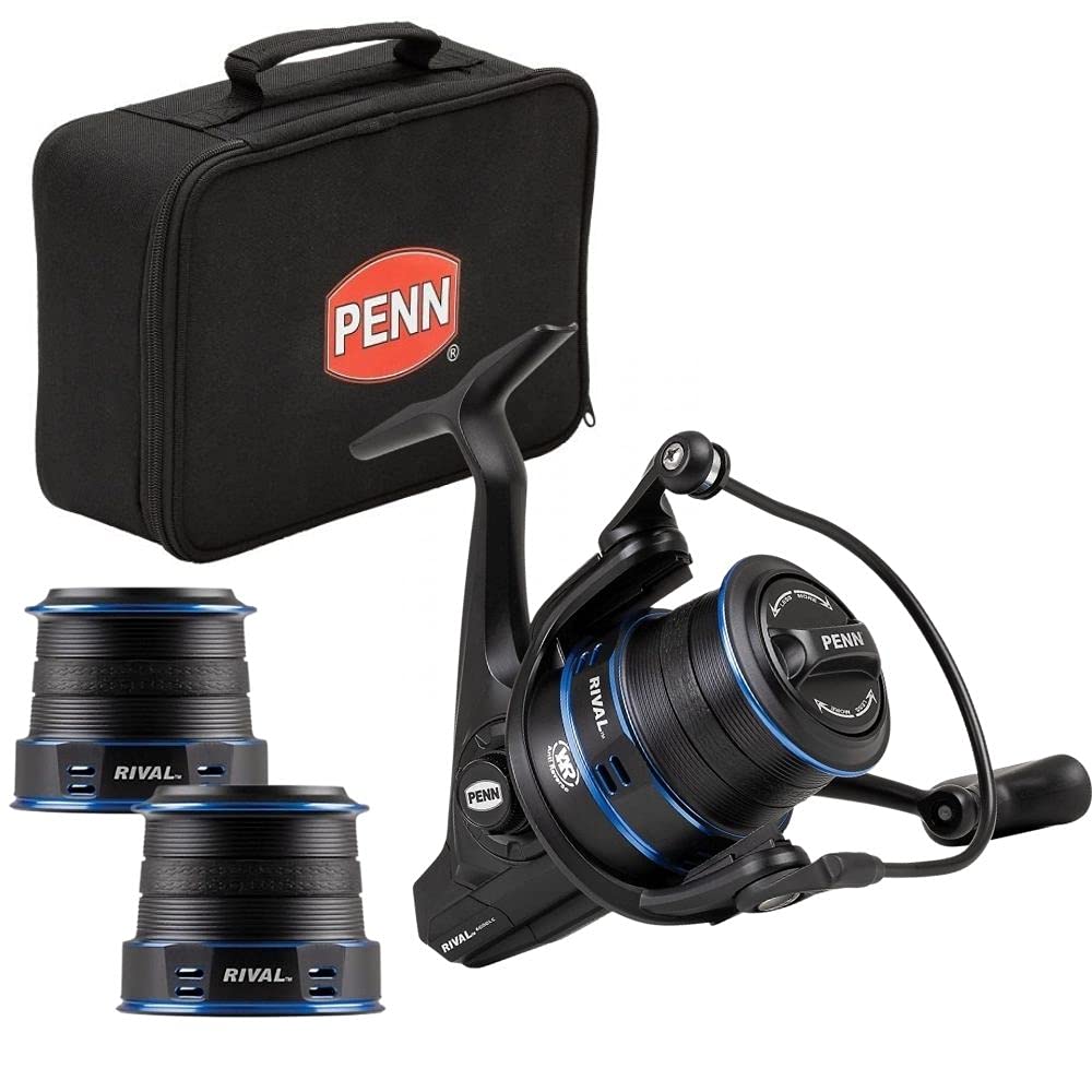 PENN Rival™ Longcast Surf Pack, Sea Fishing Reel, Spinning Reels, Lightweight Long Distance Casting Reel for Sea, Saltwater, Surf, Rock and Beach Fishing Anglers, Bass & Predator Fish, Black Blue 6000